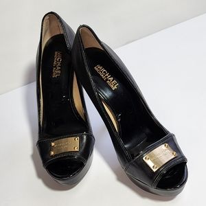 Michael Michael Kors Leather Pumps  Black Peep-Toe Size 7.5 M